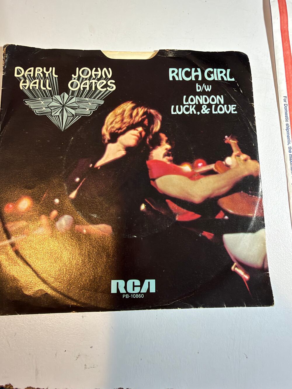 RCA Records Hall N Oates Rich Girl/London Luck & Love 45rpm Picture Sleeve